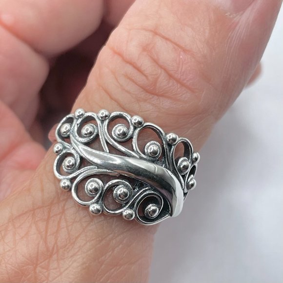 Large Swirl Leaf Bead Sterling Silver Ring, Leaf Ring, Swirl Ring, Silve Ring - Picture 7 of 12